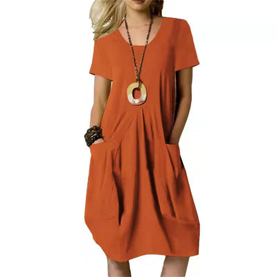 Robe Midi à Col Rond et Poches pour Femmes