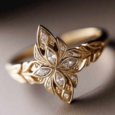 Bague classique en or 18K avec pierres précieuses taille marquise