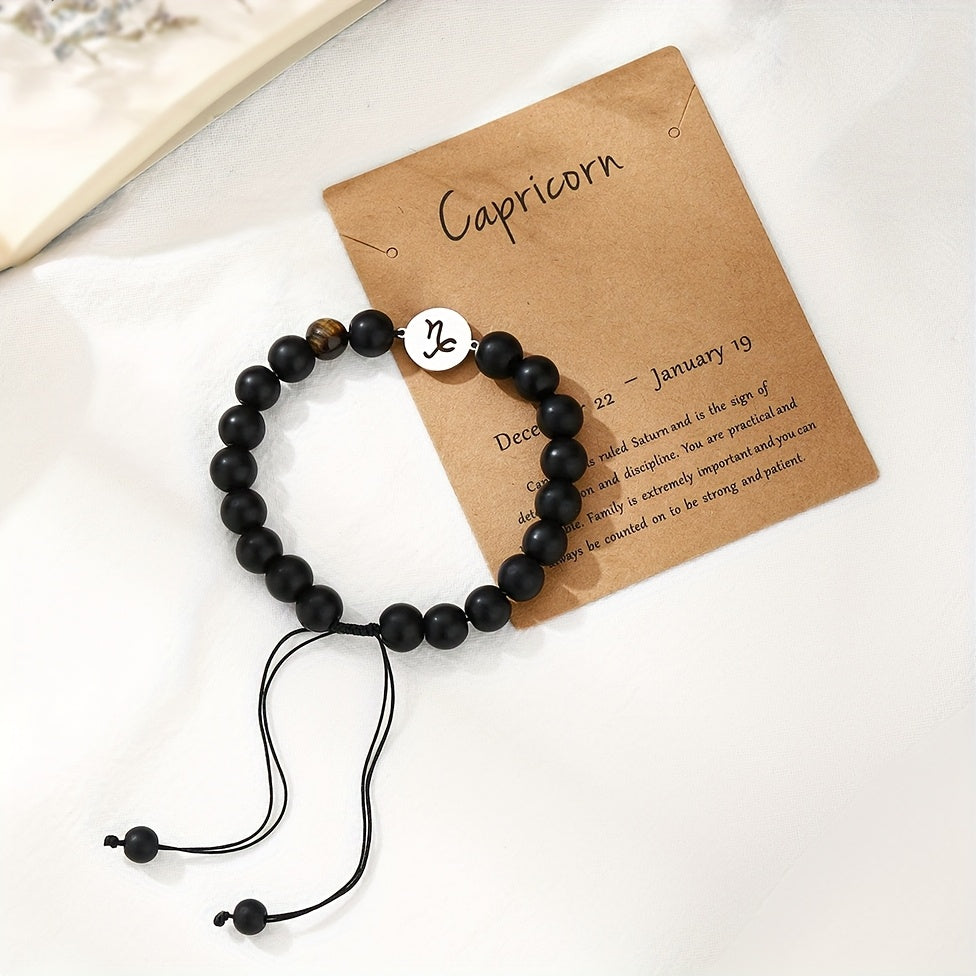 Bracelet Zodiaque en Perles Noires – Ajustable et Élégant
