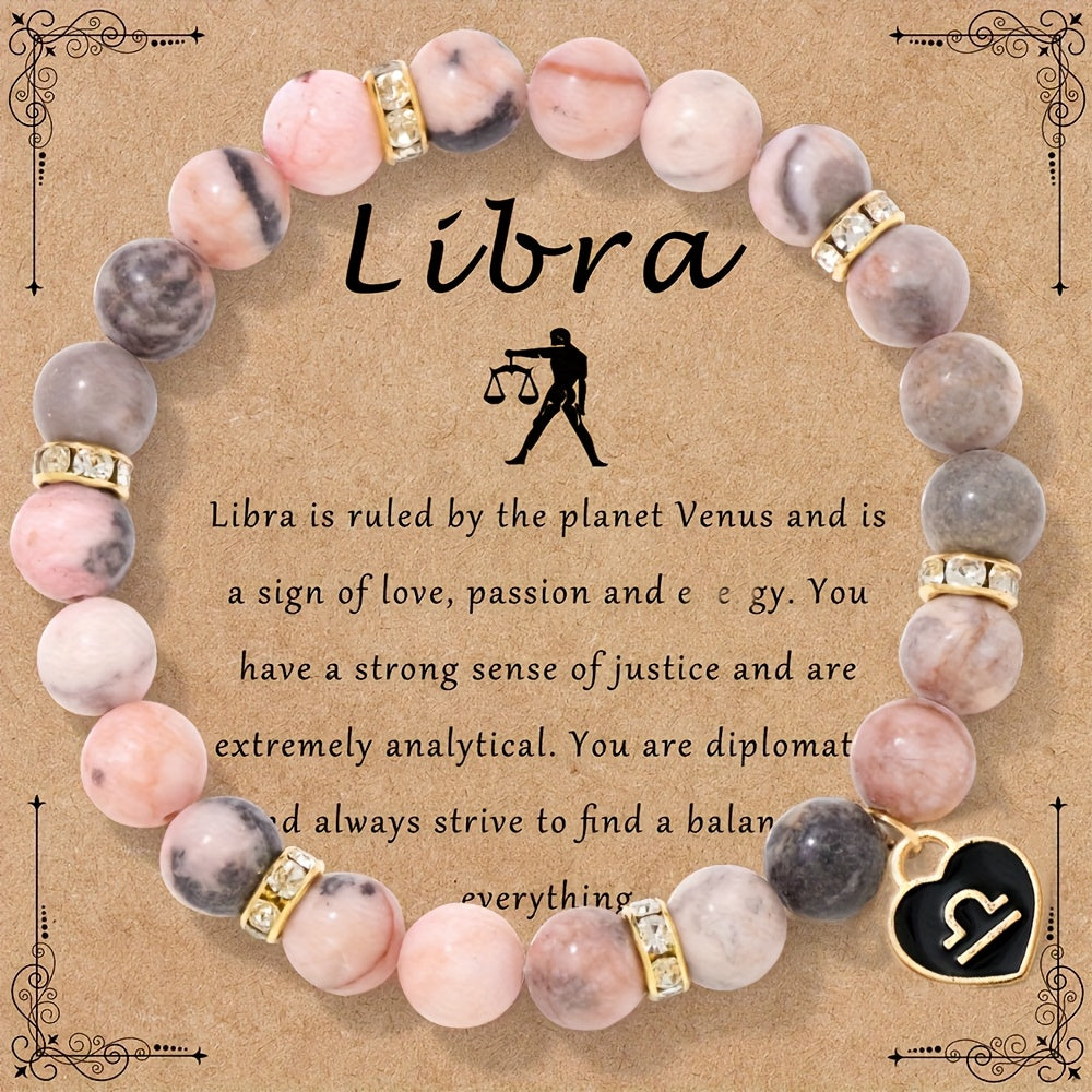 Bracelet Élastique en Pierre Naturelle avec Signe du Zodiaque