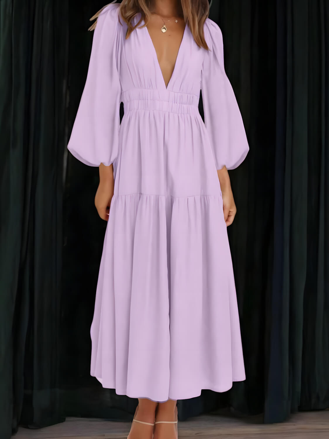 Léonie - Maxi-robe à manches ballon et décolleté en V