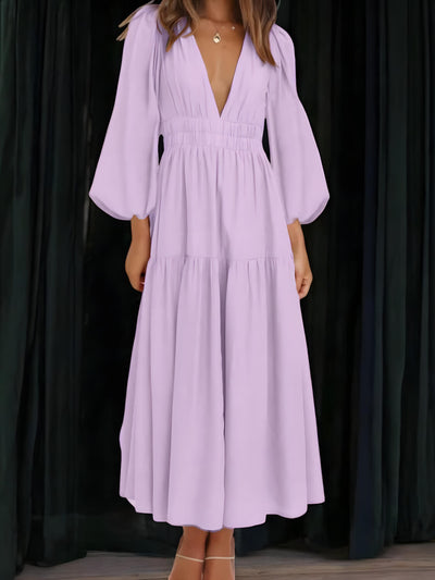 Léonie - Maxi-robe à manches ballon et décolleté en V