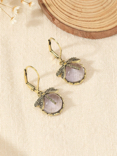 Boucles d'oreilles libellule sphérique en argent antique