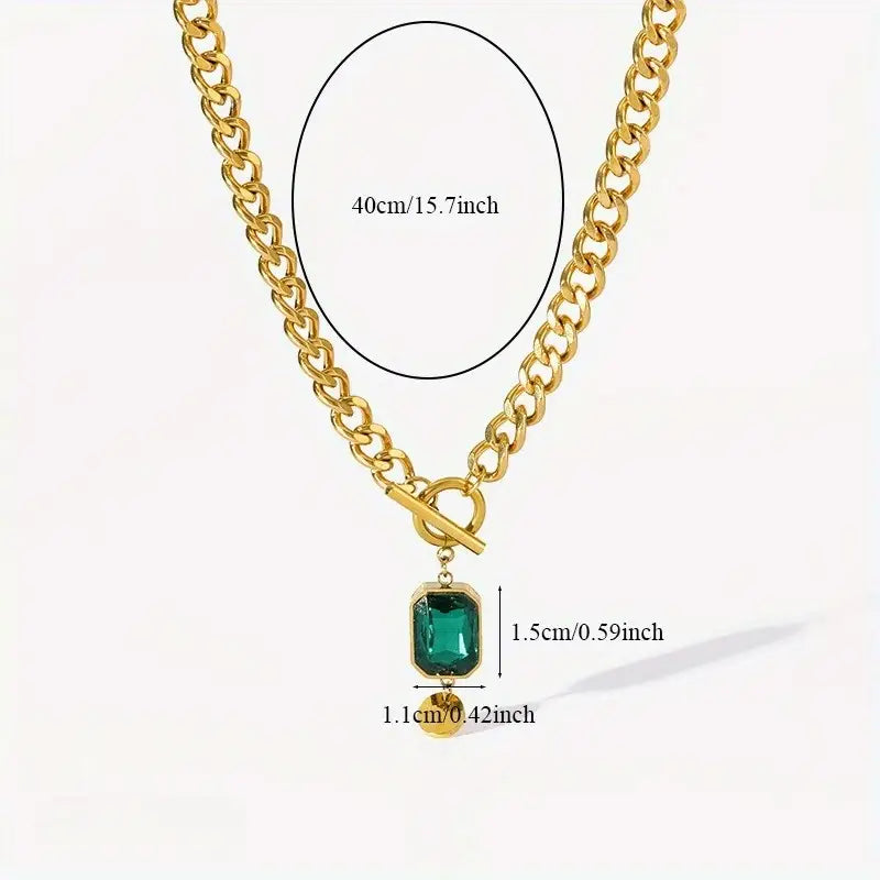 Collier Pendentif Émeraude à Grosse Chaîne | Or 18K