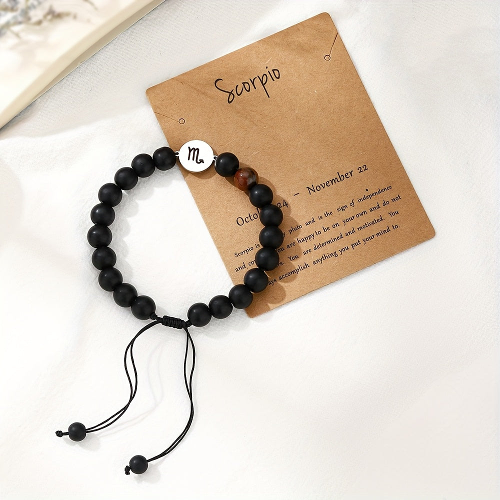 Bracelet Zodiaque en Perles Noires – Ajustable et Élégant
