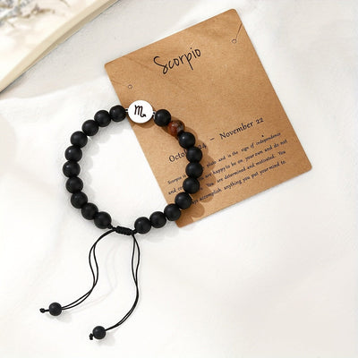 Bracelet Zodiaque en Perles Noires – Ajustable et Élégant