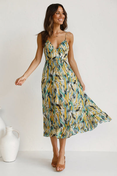 Solène - Robe midi en tissu fluide avec décolleté en V