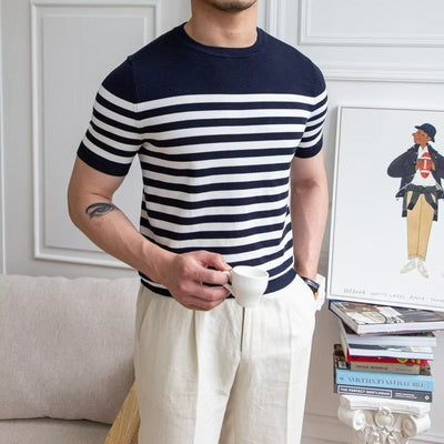 T-shirt homme en maille rayée de style classique - Mateo