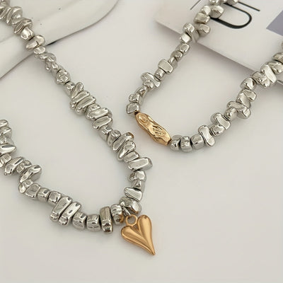 Parure de 2 colliers en pierres argentées avec accents en or 18K