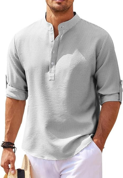 Cedy | Chemise à manches retroussées et col montant pour Hommes | Longue