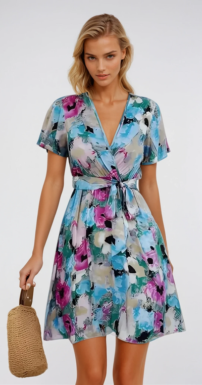 Hélène - Mini robe avec ceinture à la taille et motif floral