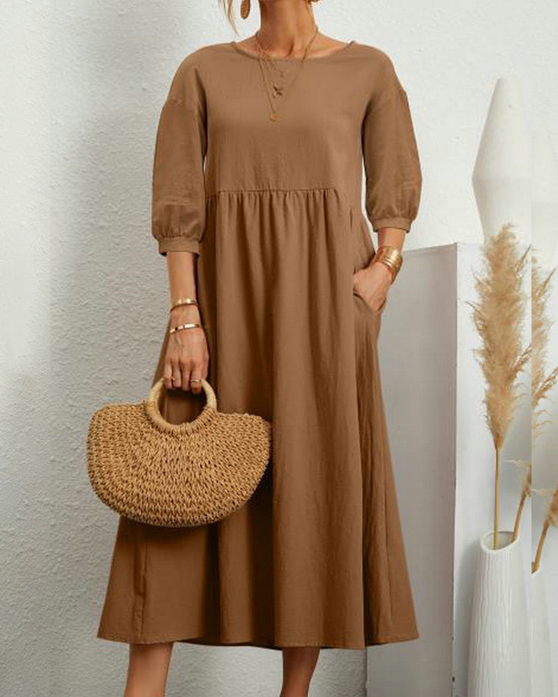 Robe Midi pour Femme avec Col Rond et Poches