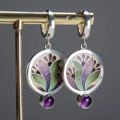 Boucles d'oreilles Boho en argent avec cristaux violets