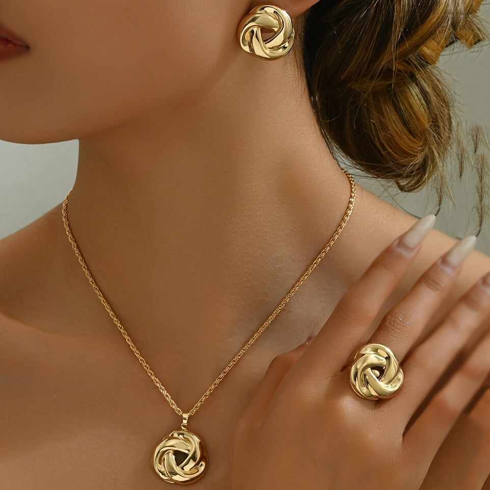 Parure collier, bague et boucles d’oreilles en or 18K en forme de rose
