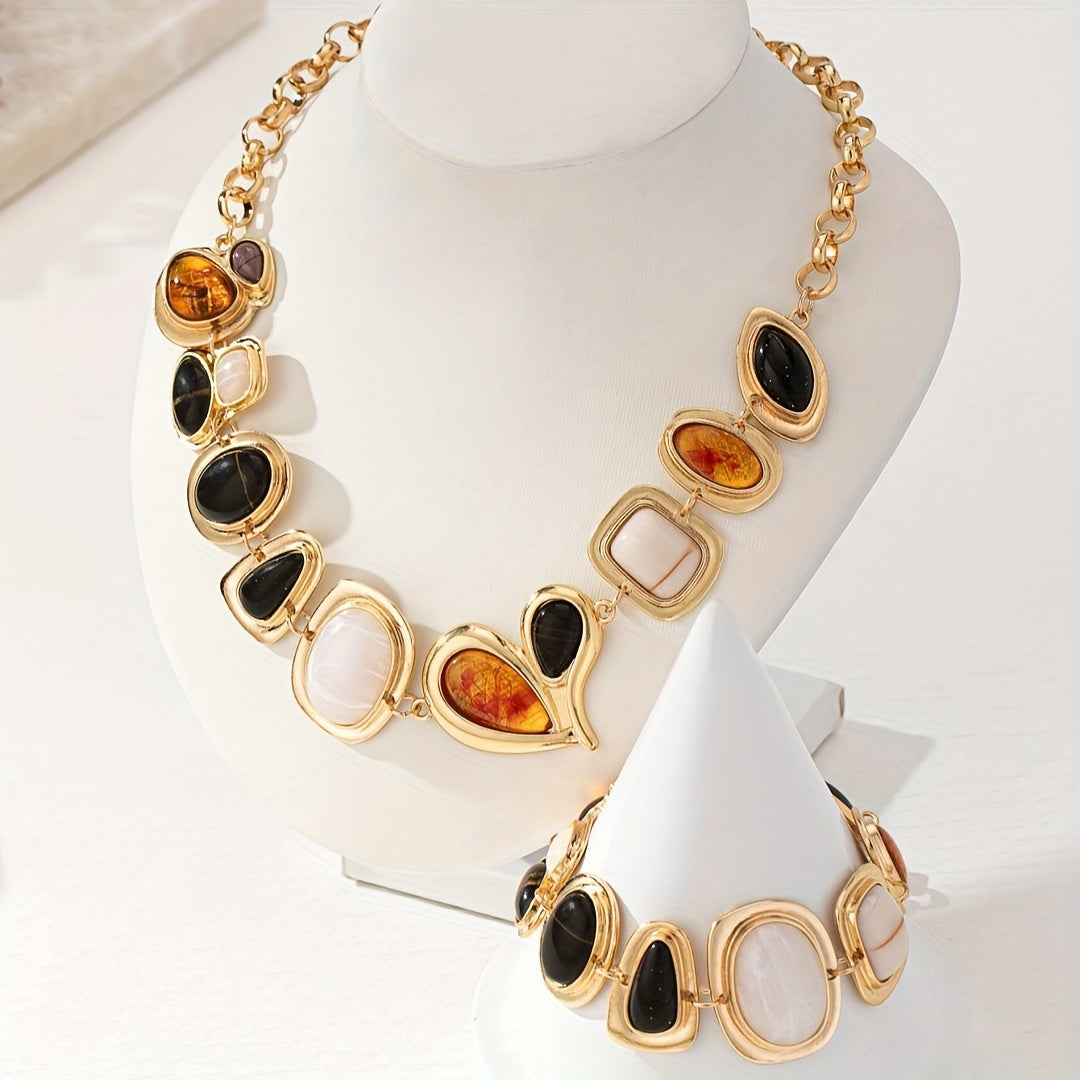 Parure collier et bracelet en or 18K avec pierres précieuses