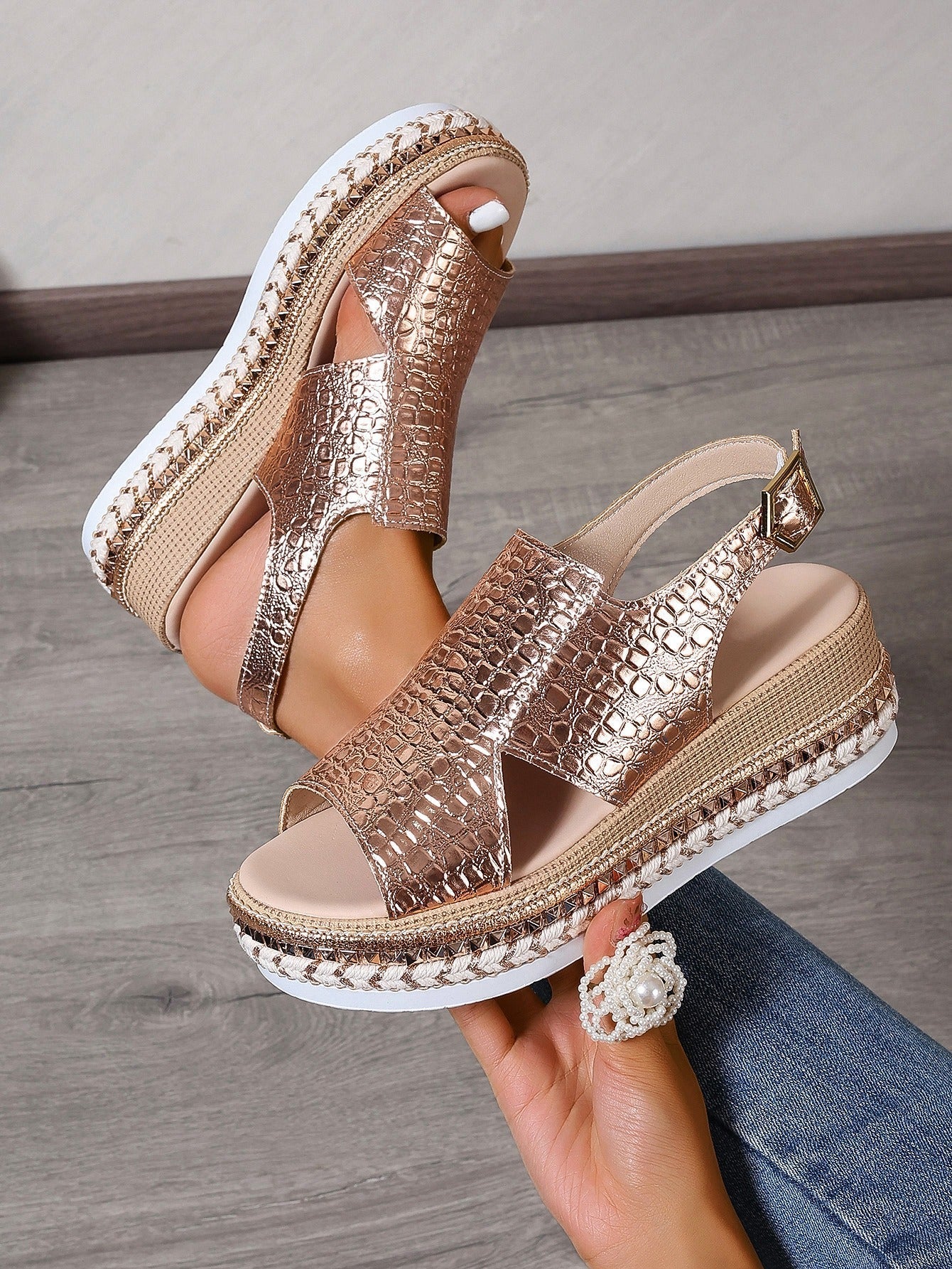 Sandales à plateforme pour femmes avec texture gaufrée style décontracté - Julieta
