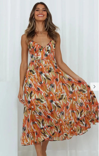 Solène - Robe midi en tissu fluide avec décolleté en V