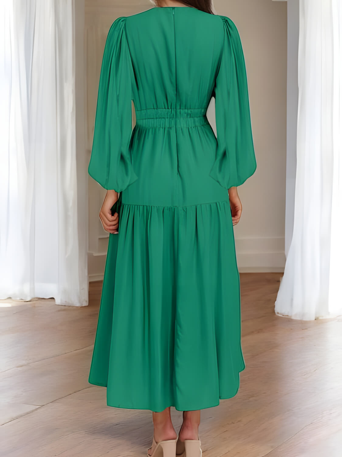 Léonie - Maxi-robe à manches ballon et décolleté en V