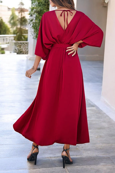 Colette - Robe fendue, décolleté en V et manches nouées