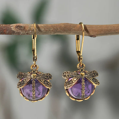 Boucles d'oreilles libellule sphérique en argent antique