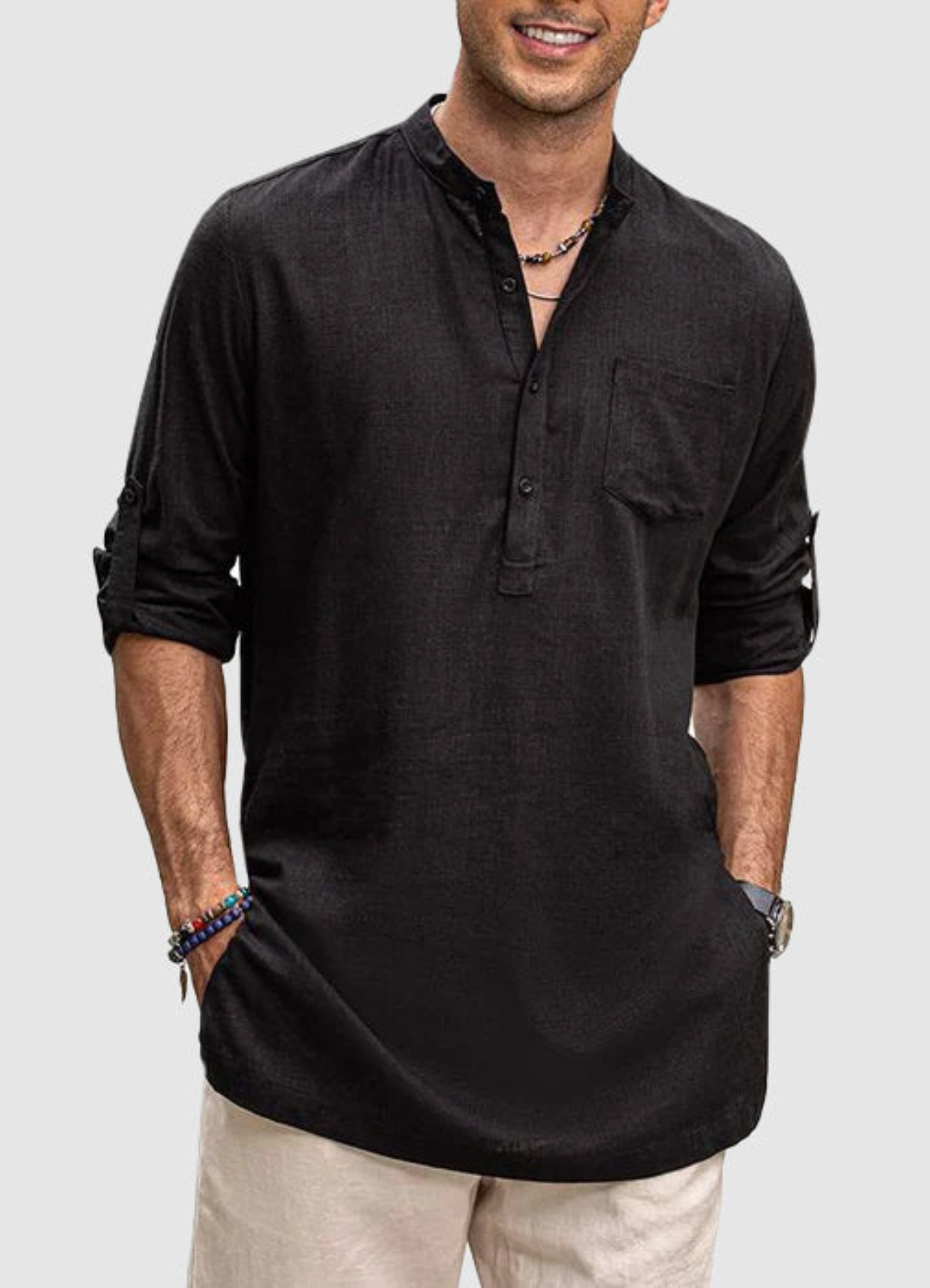 Asfar | Chemise Décontractée A Manches Longues Pour Hommes | Noir