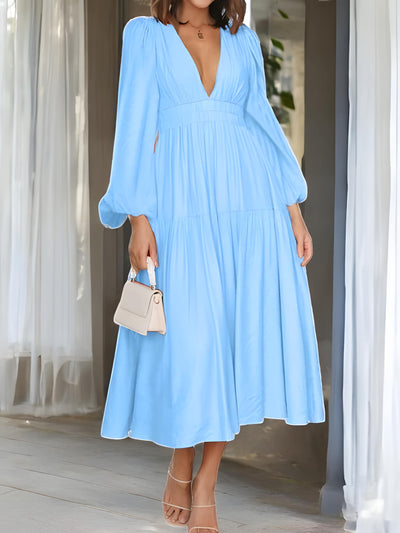 Léonie - Maxi-robe à manches ballon et décolleté en V