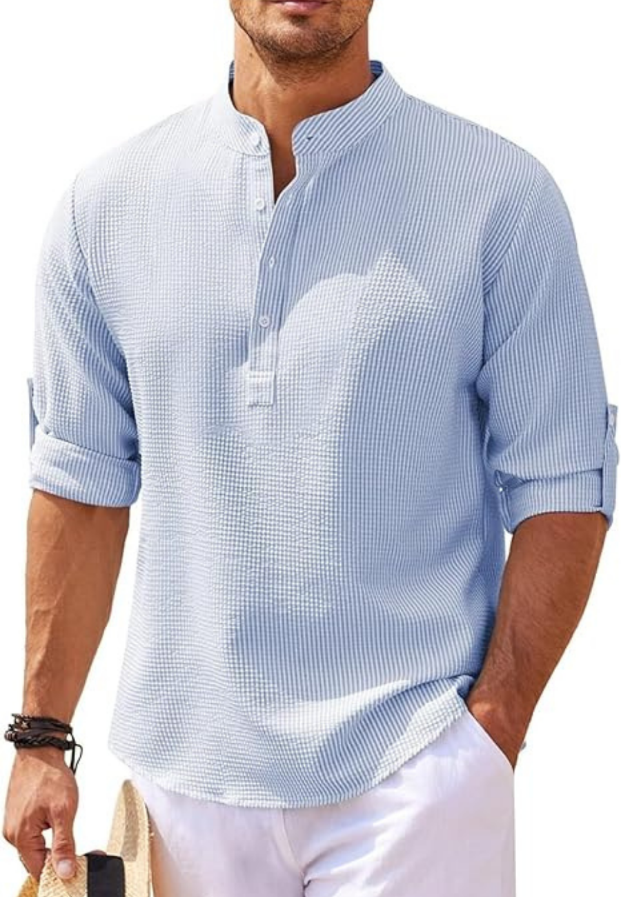 Cedy | Chemise à manches retroussées et col montant pour Hommes | Longue