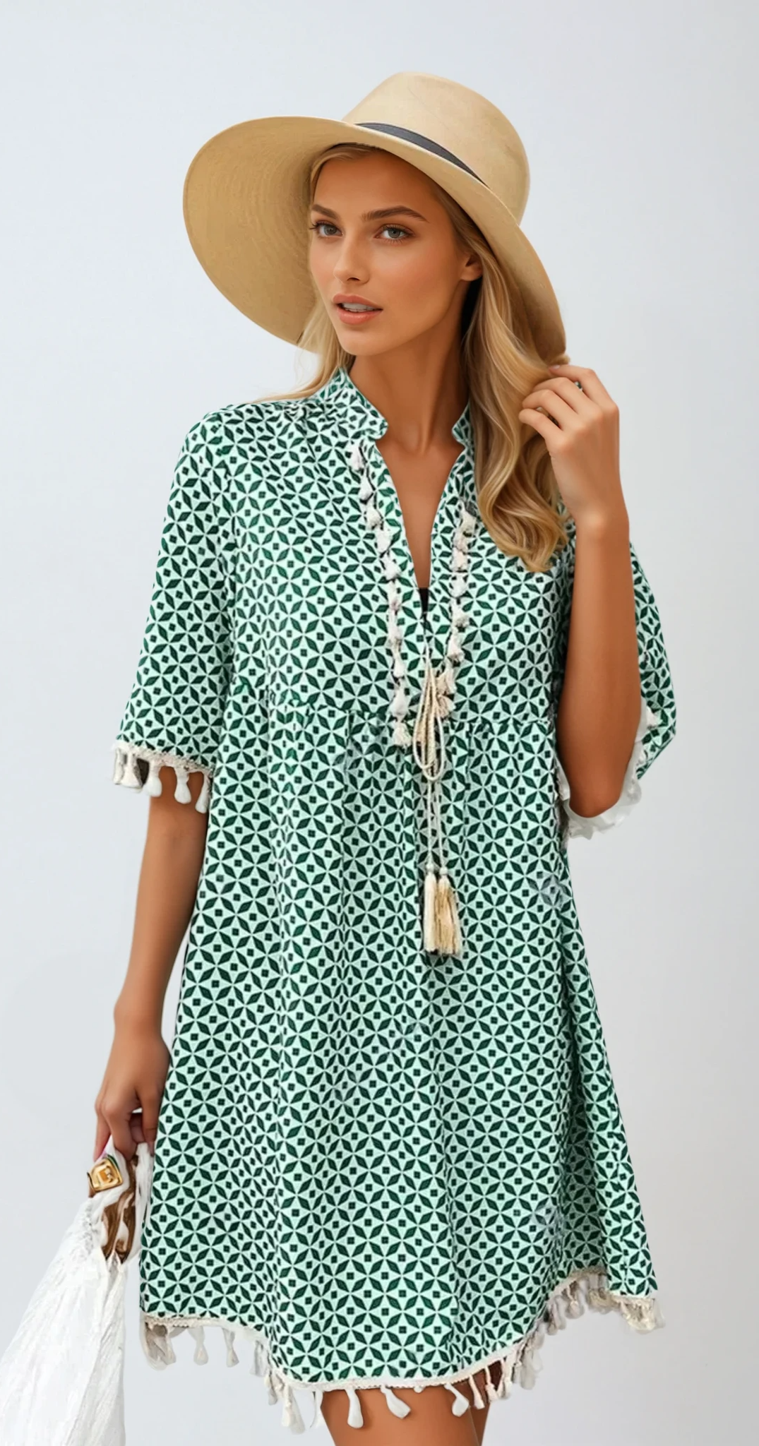 Léa - Mini robe avec glands et imprimé à motifs