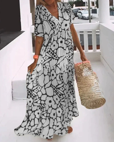 Robe décontractée à col en V et à motifs