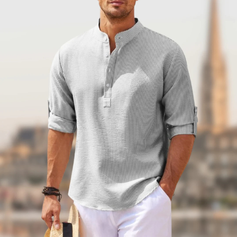 Cassien | Chemise Col Montant Pour Hommes | Manches Longues