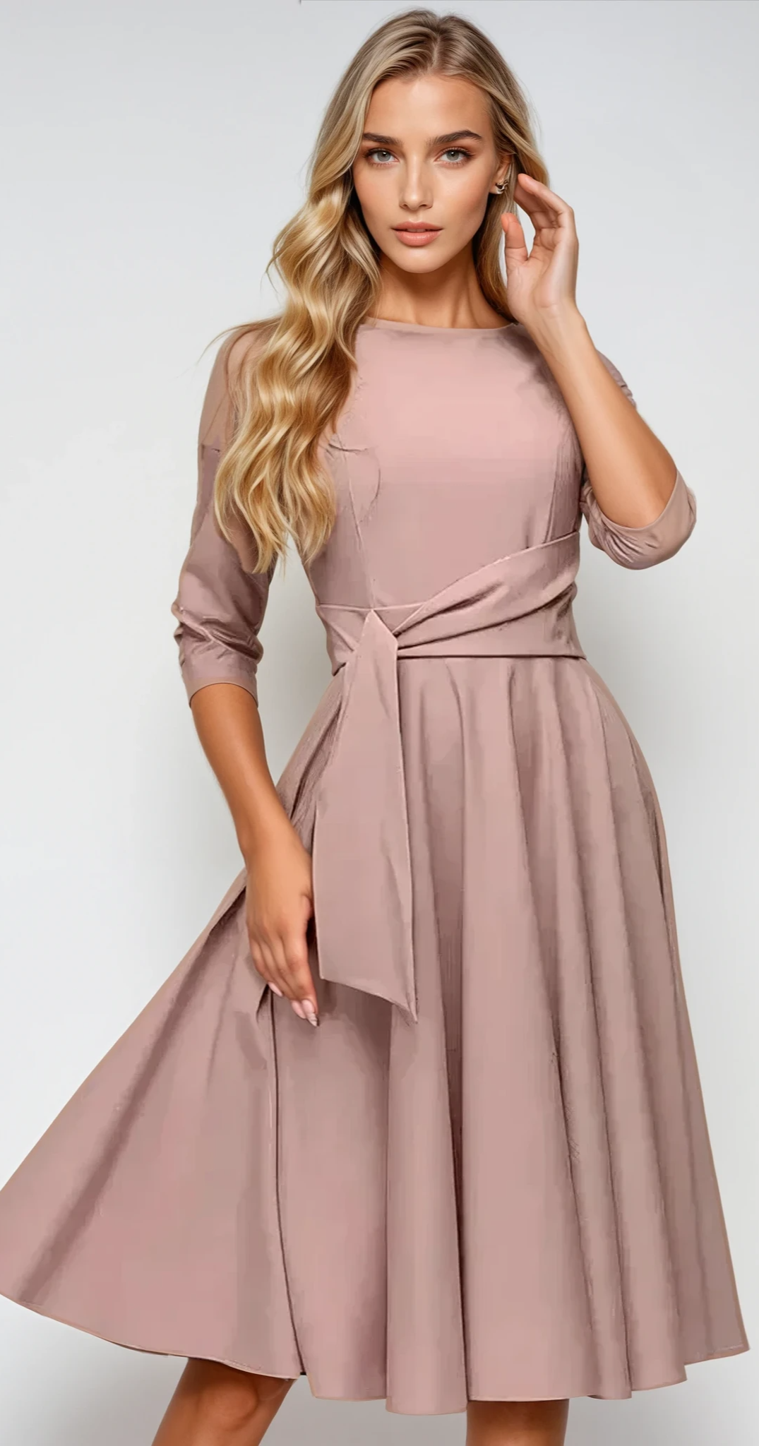 Anna - Robe midi élégante avec détails de nœuds