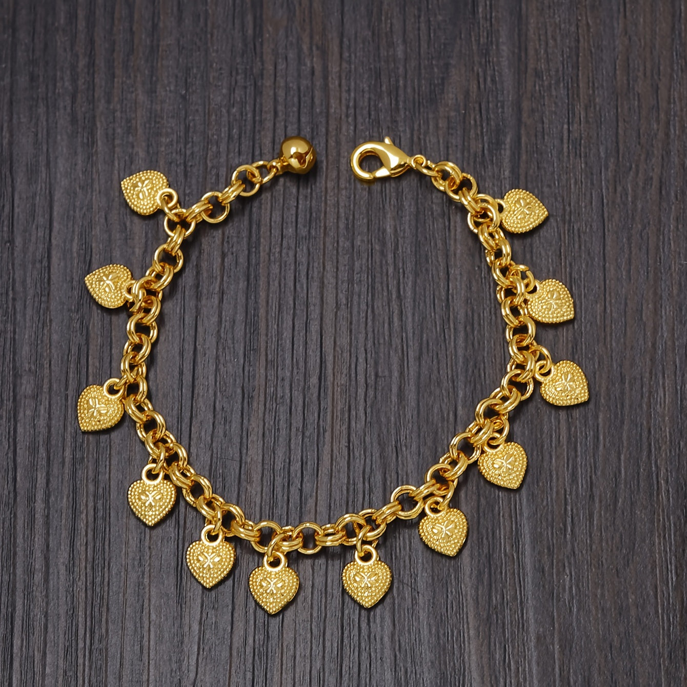 🇫🇷 Bracelet design gipsy français avec petits cœurs en or