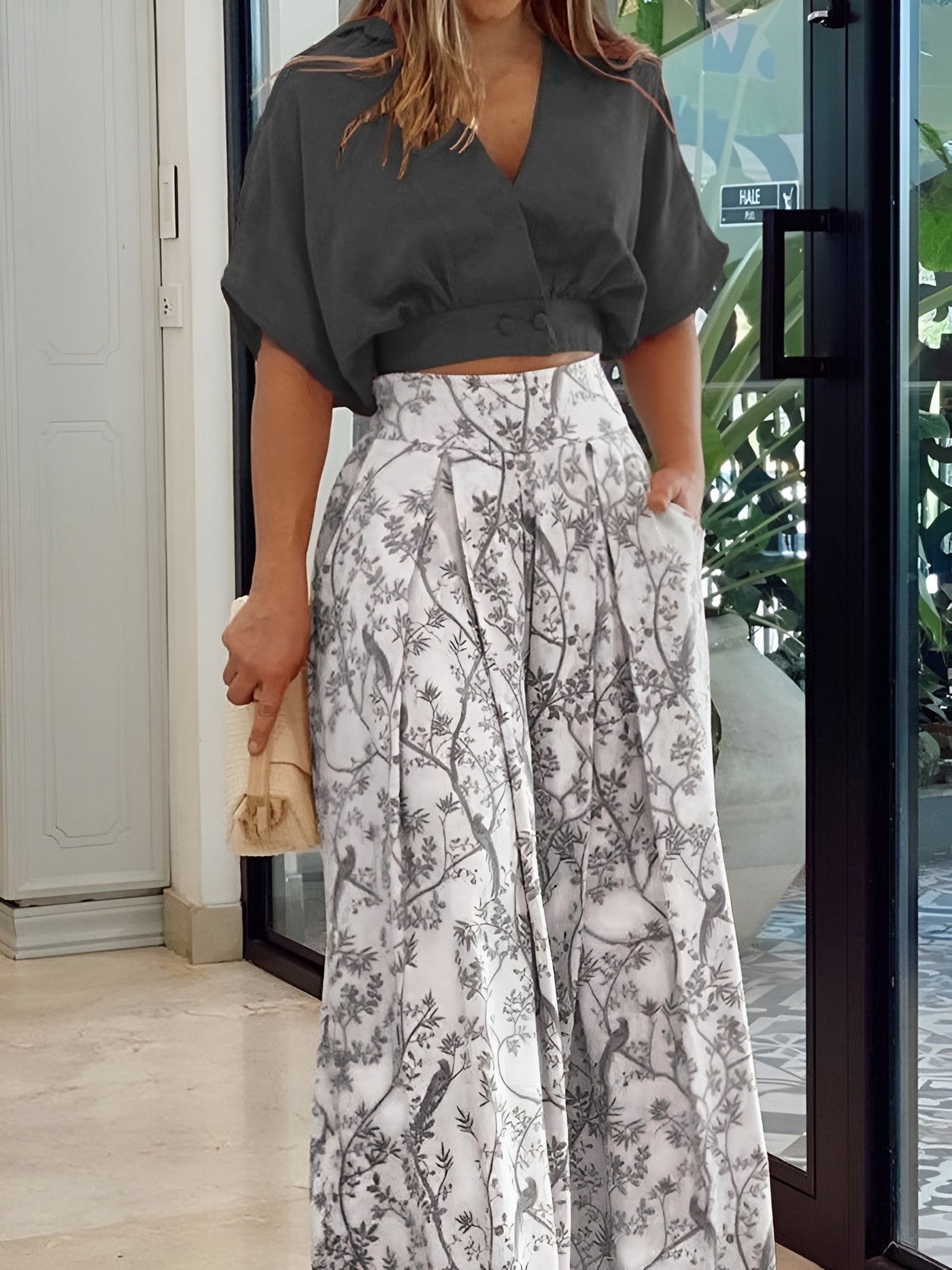 Velavie – Ensemble d’Été Deux Pièces Chic avec Chemise Fluide et Pantalon Large