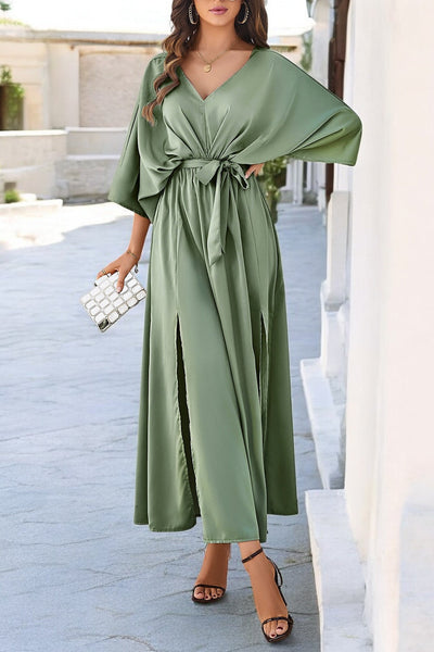 Colette - Robe fendue, décolleté en V et manches nouées