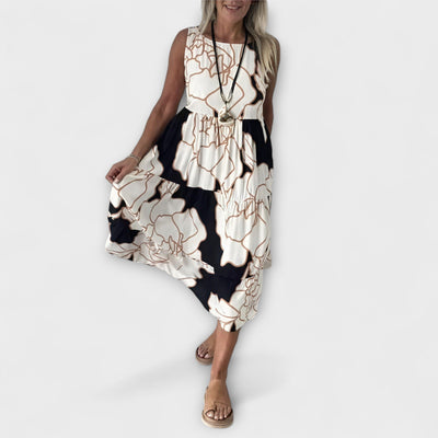 Robe midi à fleurs avec jupe en volants