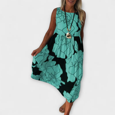 Robe midi à fleurs avec jupe en volants