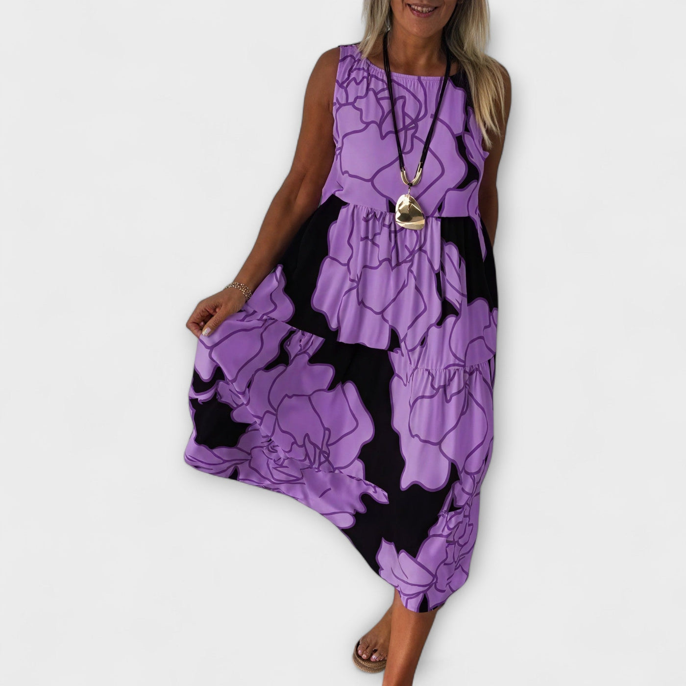 Robe midi à fleurs avec jupe en volants