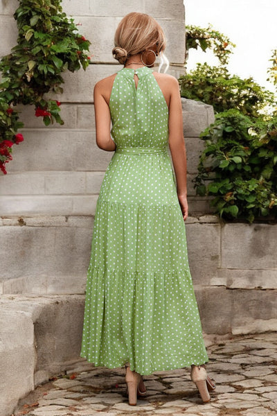 Solène - Robe longue avec ceinture à la taille et motifs