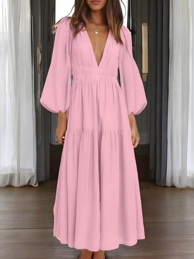 Léonie - Maxi-robe à manches ballon et décolleté en V