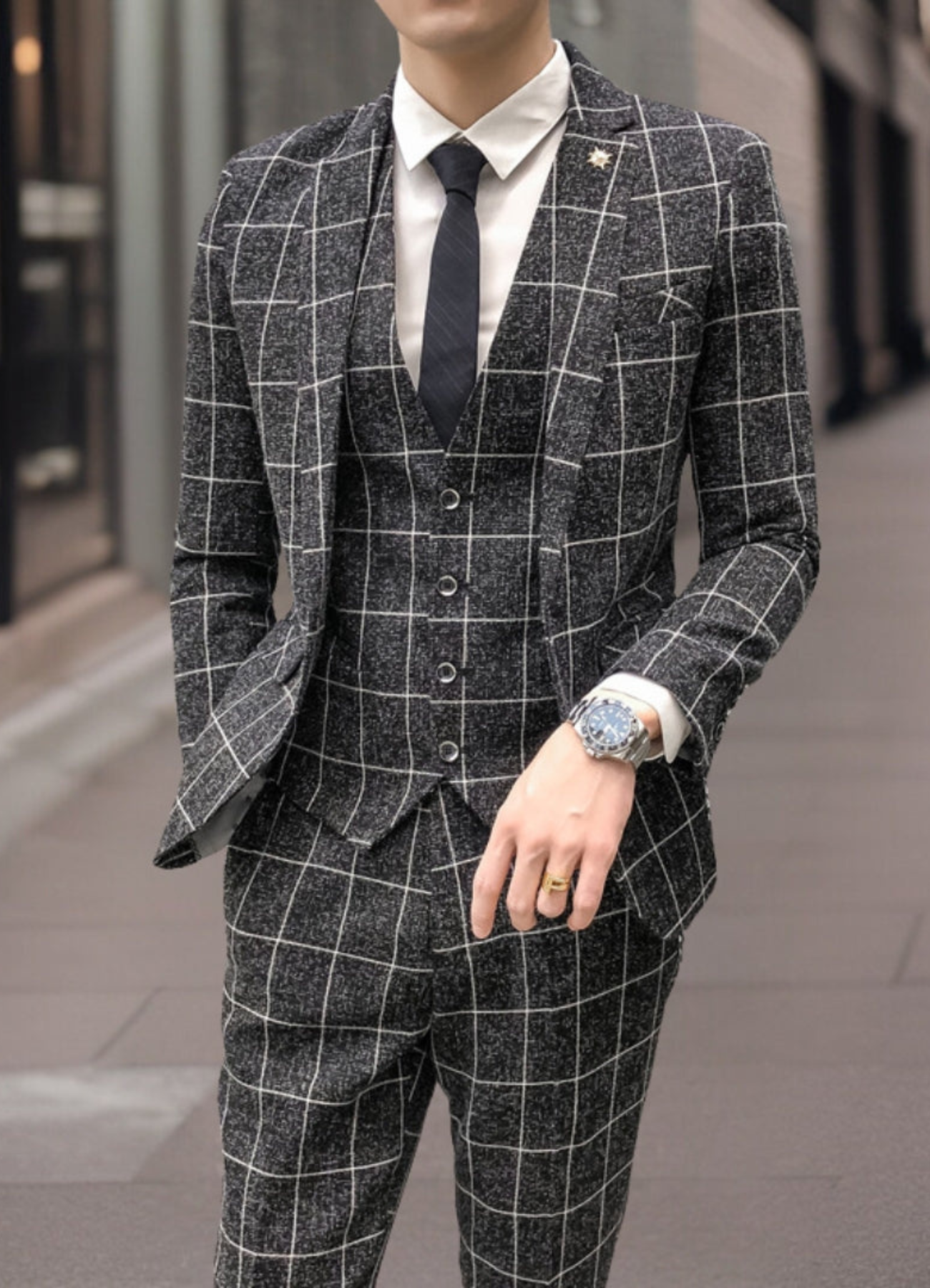 Foster | Costume 3 Pièces à Carreaux Pour Homme | Élégant