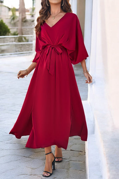 Colette - Robe fendue, décolleté en V et manches nouées