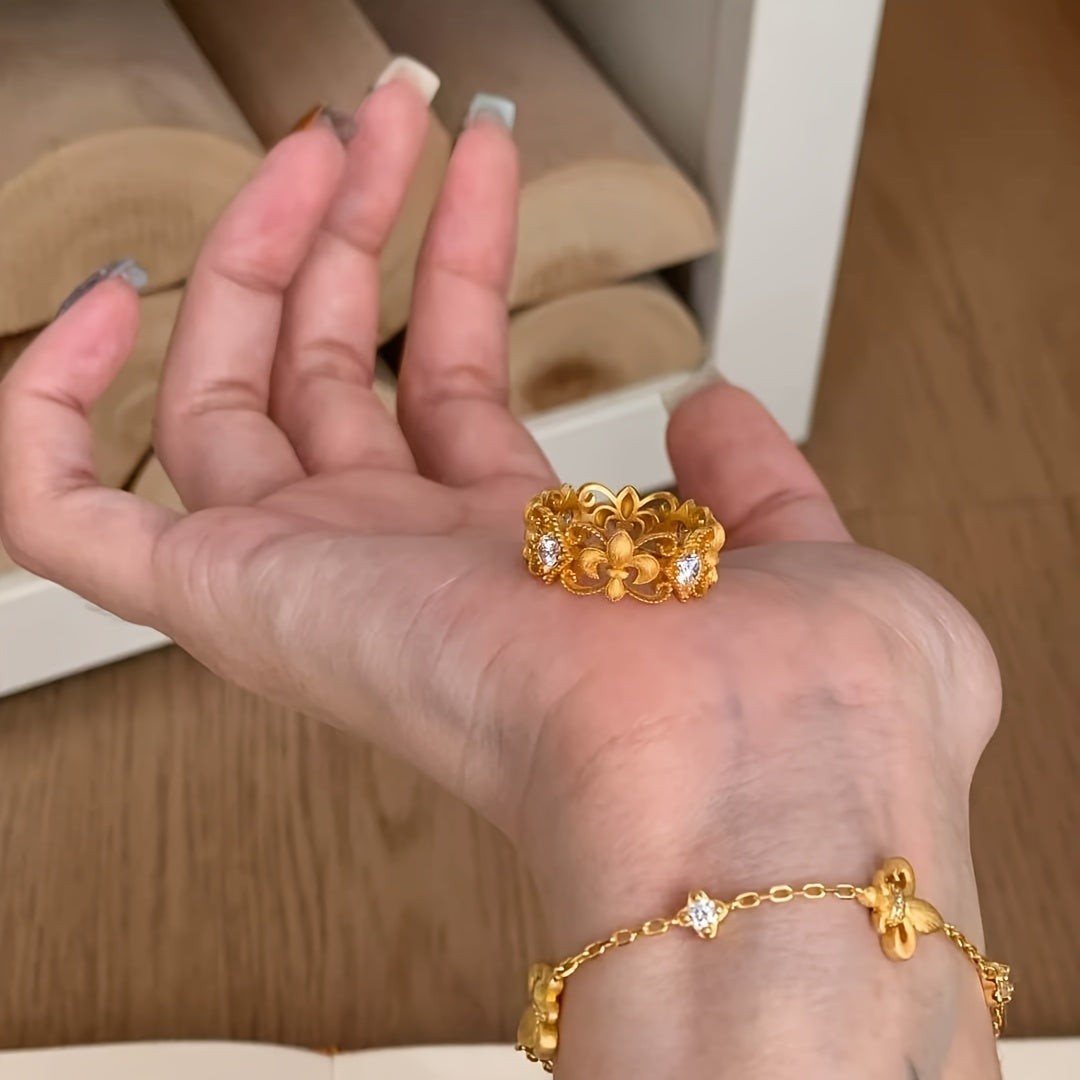 🇫🇷 Bague avec fleur de lys française en vieil or