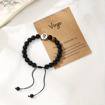 Bracelet Zodiaque en Perles Noires – Ajustable et Élégant