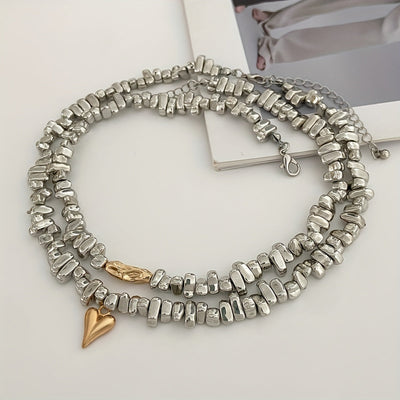 Parure de 2 colliers en pierres argentées avec accents en or 18K