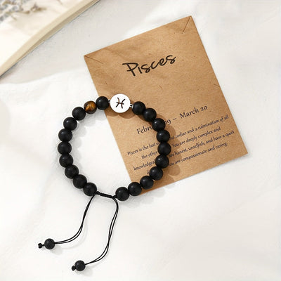 Bracelet Zodiaque en Perles Noires – Ajustable et Élégant