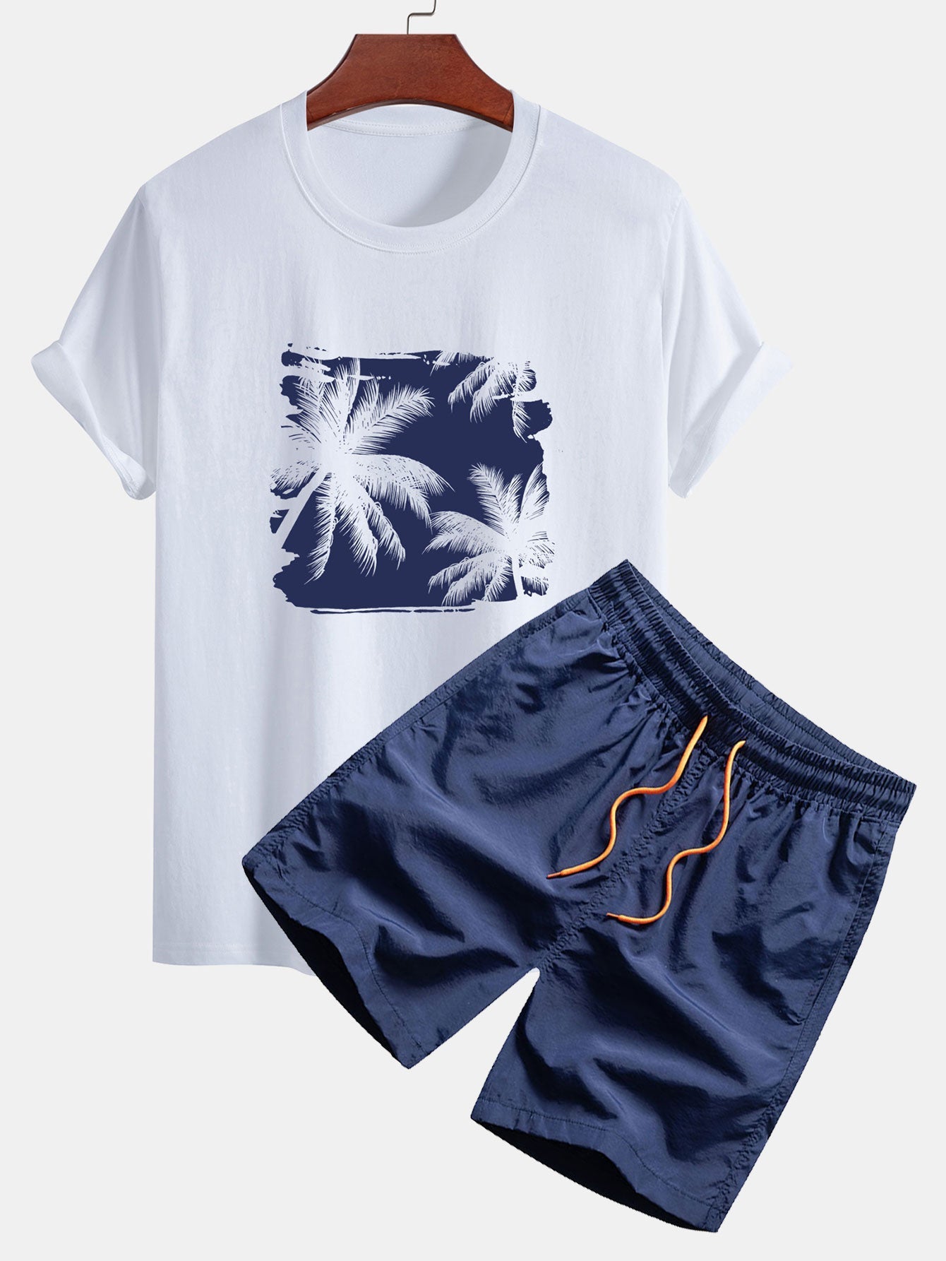 T-shirt en Coton à Imprimé Silhouette de Palmiers & Short de Bain