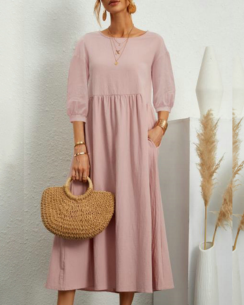 Robe Midi pour Femme avec Col Rond et Poches
