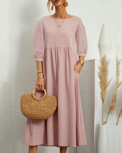Robe Midi pour Femme avec Col Rond et Poches