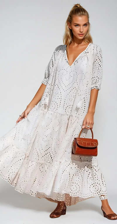 Édith - Robe en coton avec ceinture à nouer et volants