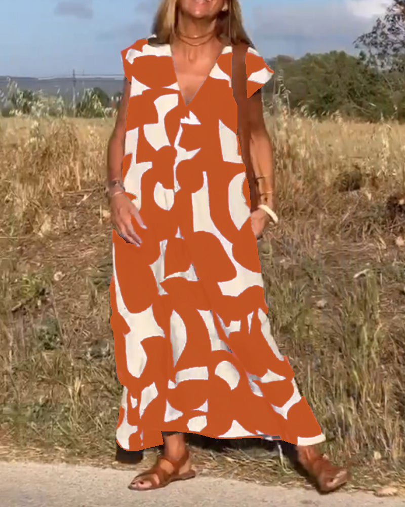 Juliette - Robe maxi col V imprimée et manches papillon